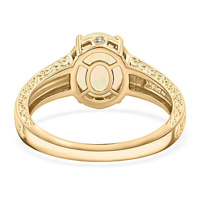 Certified & Appraised Luxoro 10K Yellow Gold AAA Ethiopian Welo Opal, Diamond (G-H, I2) Ring (Size 11.0) (4.10 g) 2.10 ctw