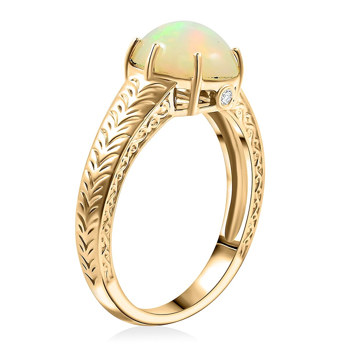 Certified & Appraised Luxoro 10K Yellow Gold AAA Ethiopian Welo Opal, Diamond (G-H, I2) Ring (Size 5.5) (4.10 g) 2.10 ctw image number 3