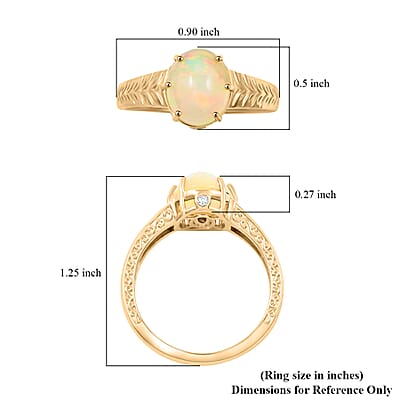 Certified & Appraised Luxoro AAA Ethiopian Welo Opal and I2 Diamond 2.10 ctw Ring in 10K Yellow Gold (Size 6.0) 4.10 Grams