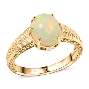 Certified & Appraised Luxoro 10K Yellow Gold AAA Ethiopian Welo Opal and G-H I2 Diamond Ring (Size 7.0) 4.10 Grams 2.10 ctw