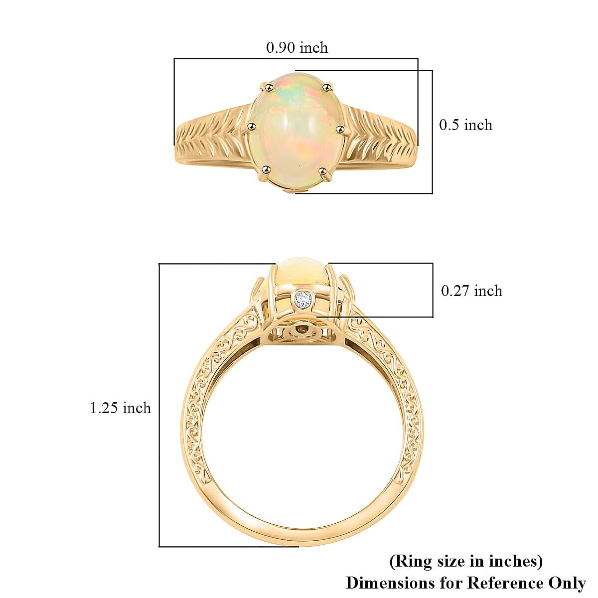 Certified & Appraised Luxoro 10K Yellow Gold AAA Ethiopian Welo Opal, Diamond (G-H, I2) Ring (Size 7.5) (4.10 g) 2.10 ctw image number 5