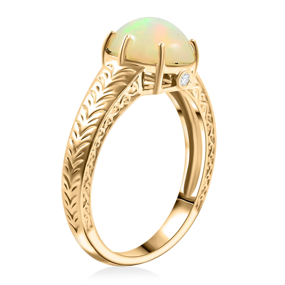 Certified & Appraised Luxoro 10K Yellow Gold AAA Ethiopian Welo Opal and G-H I2 Diamond Ring (Size 8.0) 4.10 Grams 2.10 ctw image number 3