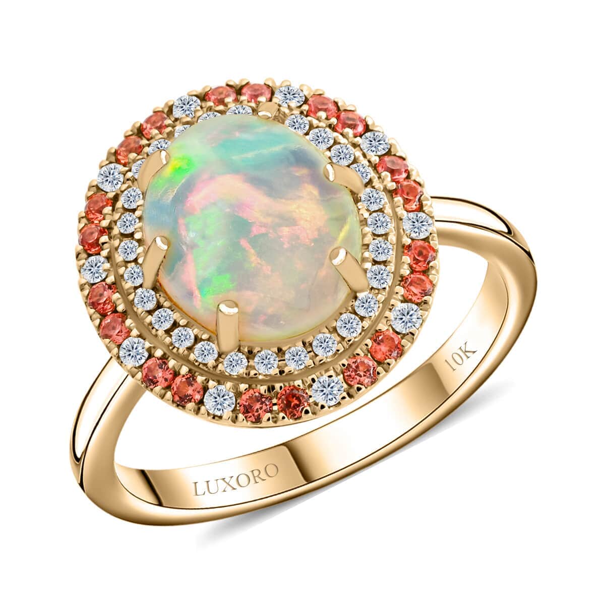 Certified & Appraised Luxoro 10K Yellow Gold AAA Ethiopian Welo Opal, Songea Sapphire and G-H I2 Diamond Ring (Size 7.5) 2.75 ctw image number 0