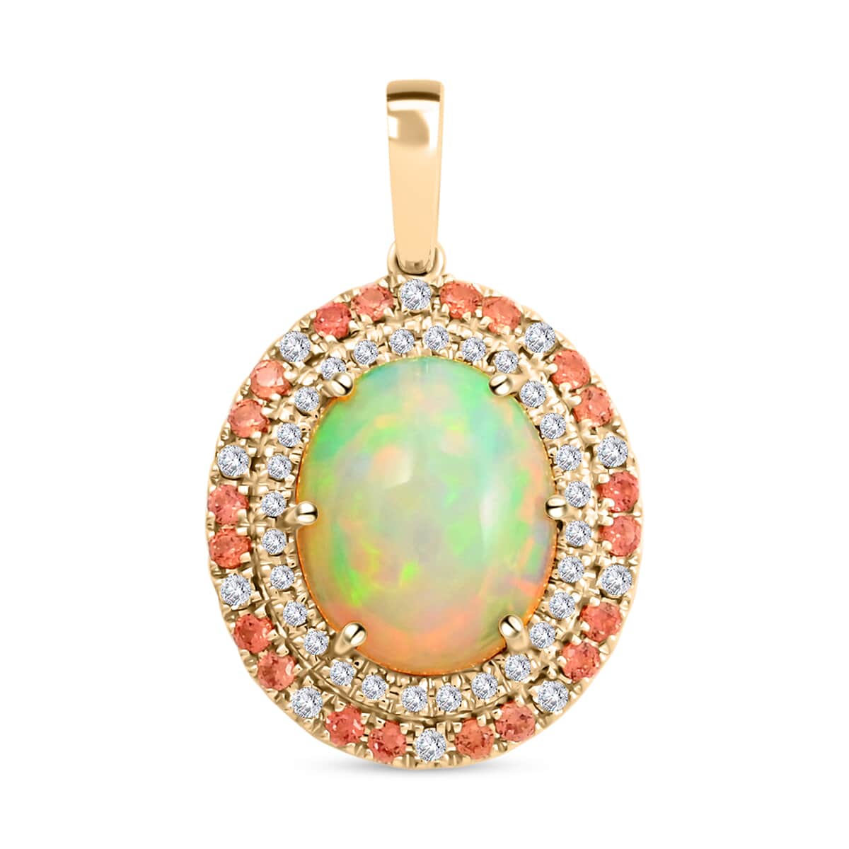 Certified & Appraised Luxoro 10K Yellow Gold AAA Ethiopian Welo Opal, Songea Sapphire and G-H I2 Diamond Pendant 2.75 ctw image number 0
