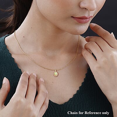 Certified & Appraised Luxoro 10K Yellow Gold AAA Ethiopian Welo Opal, Songea Sapphire and G-H I2 Diamond Pendant 2.75 ctw