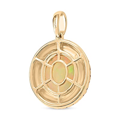 Certified & Appraised Luxoro 10K Yellow Gold AAA Ethiopian Welo Opal, Songea Sapphire and G-H I2 Diamond Pendant 2.75 ctw