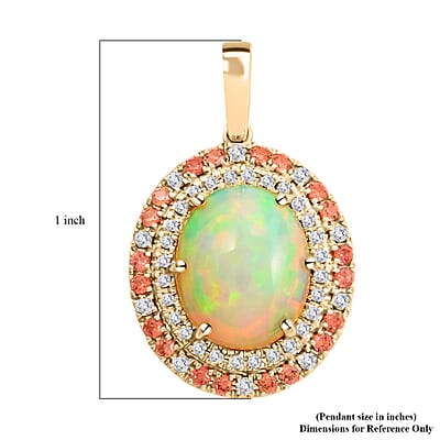 Certified & Appraised Luxoro 10K Yellow Gold AAA Ethiopian Welo Opal, Songea Sapphire and G-H I2 Diamond Pendant 2.75 ctw