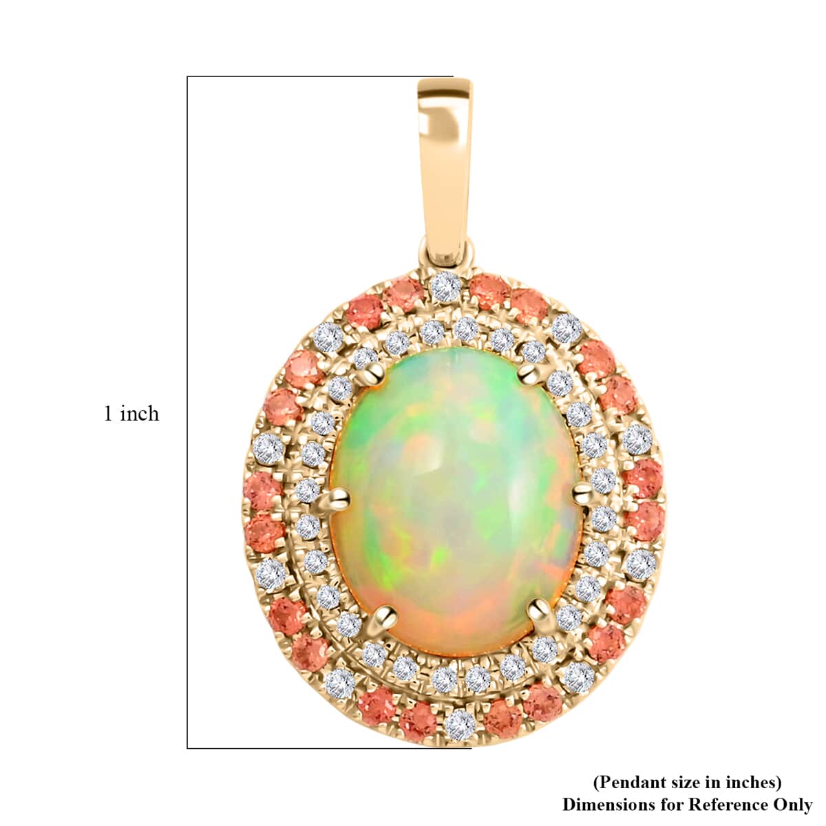 Certified & Appraised Luxoro 10K Yellow Gold AAA Ethiopian Welo Opal, Songea Sapphire and G-H I2 Diamond Pendant 2.75 ctw image number 5