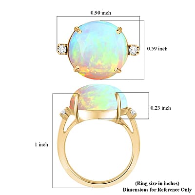 Certified & Appraised Luxoro AAA Ethiopian Welo Opal and G-H I2 Diamond 7.25 ctw Ring in 14K Yellow Gold (Size 10.0)