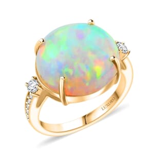 Certified & Appraised Luxoro AAA Ethiopian Welo Opal and G-H I2 Diamond 7.25 ctw Ring in 14K Yellow Gold (Size 11.0)