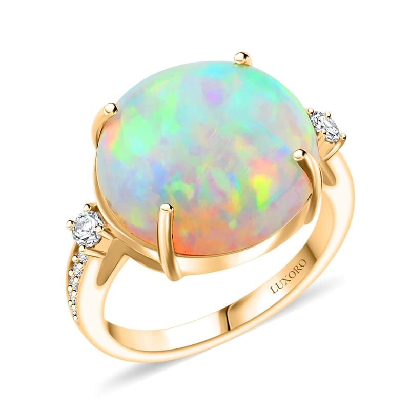 Certified & Appraised Luxoro AAA Ethiopian Welo Opal and G-H I2 Diamond 7.25 ctw Ring in 14K Yellow Gold (Size 5.5)