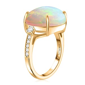 Certified & Appraised Luxoro AAA Ethiopian Welo Opal and G-H I2 Diamond 7.25 ctw Ring in 14K Yellow Gold (Size 6.0)