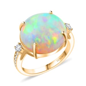 Certified & Appraised Luxoro AAA Ethiopian Welo Opal and G-H I2 Diamond 7.25 ctw Ring in 14K Yellow Gold (Size 9.0)