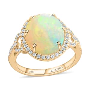 Certified & Appraised Luxoro 10K Yellow Gold AAA Ethiopian Welo Opal and G-H I2 Diamond Ring (Size 10.0) 3.65 ctw