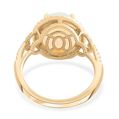 Certified & Appraised Luxoro 10K Yellow Gold AAA Ethiopian Welo Opal and G-H I2 Diamond Ring (Size 10.0) 3.65 ctw