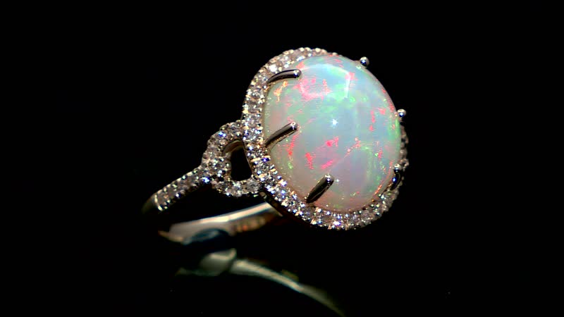 Certified & Appraised Luxoro 10K Yellow Gold AAA Ethiopian Welo Opal and G-H I2 Diamond Ring (Size 10.0) 3.65 ctw