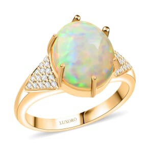 Certified & Appraised Luxoro 10K Yellow Gold AAA Ethiopian Welo Opal, Diamond (G-H, I2) (0.15 cts) Ring (Size 11.0) 2.80 ctw