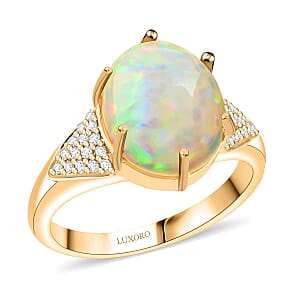 Certified & Appraised Luxoro 10K Yellow Gold AAA Ethiopian Welo Opal, Diamond (G-H, I2) (0.15 cts) Ring (Size 6.5) 2.80 ctw