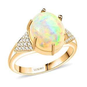 Certified & Appraised Luxoro 10K Yellow Gold AAA Ethiopian Welo Opal and G-H I2 Diamond Ring (Size 7.0) 2.80 ctw