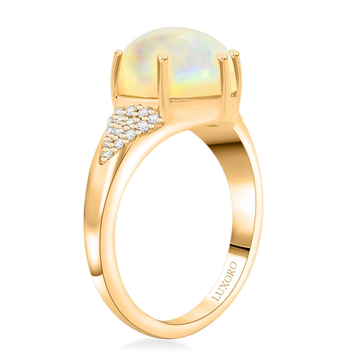 Certified & Appraised Luxoro 10K Yellow Gold AAA Ethiopian Welo Opal and G-H I2 Diamond Ring (Size 9.0) 2.80 ctw image number 3