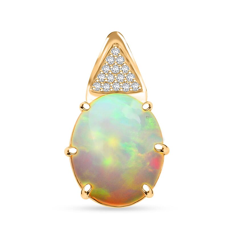 Certified & Appraised Luxoro 10K Yellow Gold AAA Ethiopian Welo Opal and G-H I2 Diamond Pendant without Chain 2.70 ctw