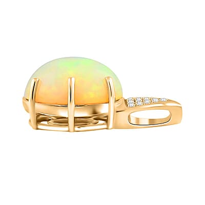Certified & Appraised Luxoro 10K Yellow Gold AAA Ethiopian Welo Opal and G-H I2 Diamond Pendant without Chain 2.70 ctw