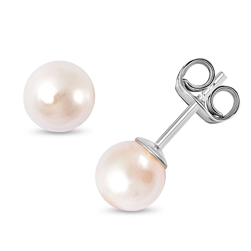 Japanese Akoya Pearl Stud Earrings in Rhodium Over Sterling Silver