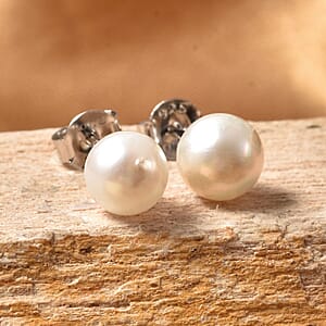 Japanese Akoya Pearl Stud Earrings in Rhodium Over Sterling Silver