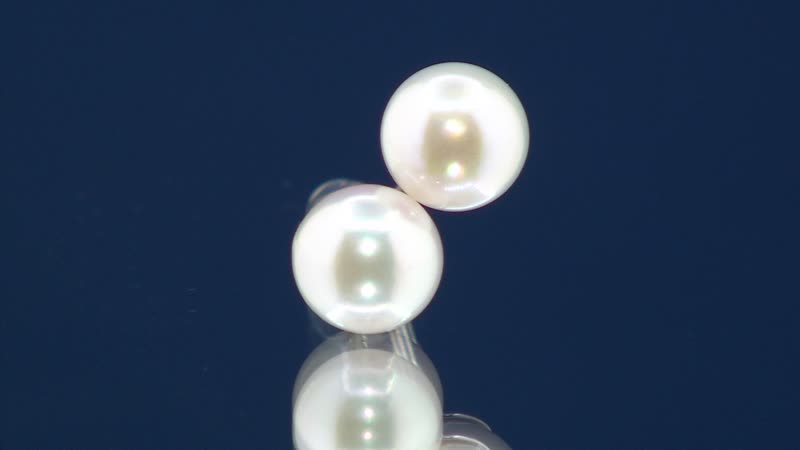 Japanese Akoya Pearl 5-6mm Stud Earrings in Rhodium Over Sterling Silver
