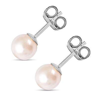 Japanese Akoya Pearl Stud Earrings in Rhodium Over Sterling Silver
