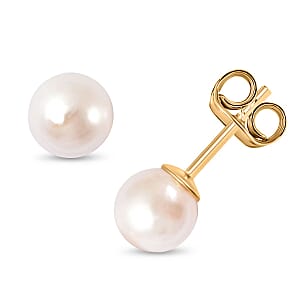 Japanese Akoya Pearl Stud Earrings in 14K Yellow Gold Over Sterling Silver