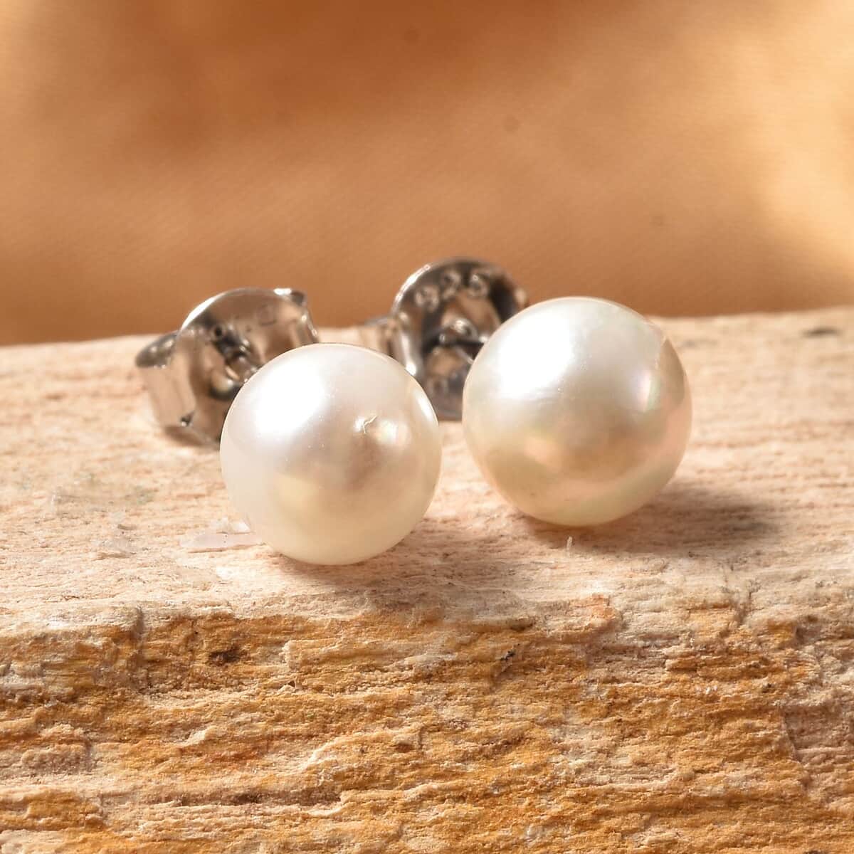 Japanese Akoya Pearl Stud Earrings in 14K Yellow Gold Over Sterling Silver image number 1