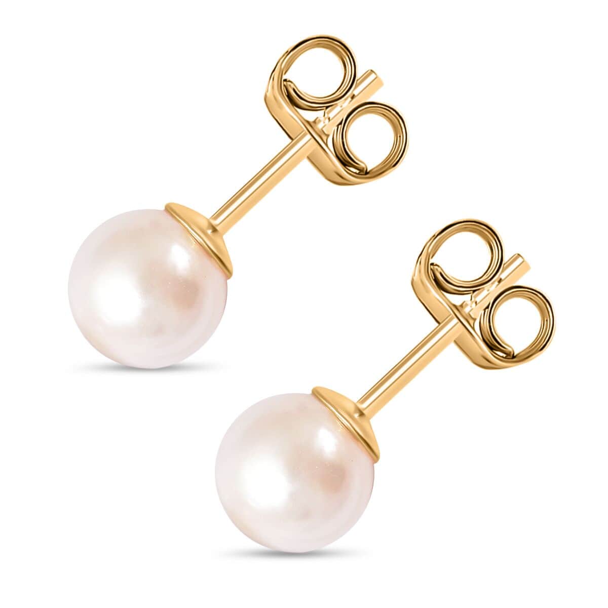Japanese Akoya Pearl Stud Earrings in 14K Yellow Gold Over Sterling Silver image number 3