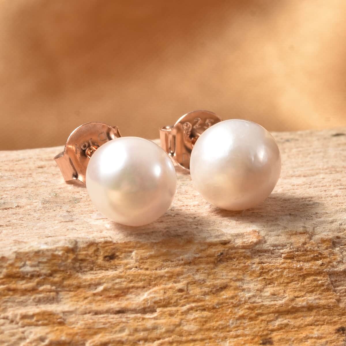 Japanese Akoya Pearl Stud Earrings in 14K Rose Gold Over Sterling Silver image number 1