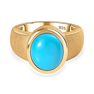 Sleeping Beauty Turquoise 4.25 ctw Ring in 18K Vermeil Yellow Gold Over Sterling Silver (Size 6.5)