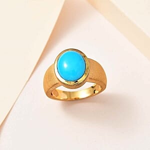 Sleeping Beauty Turquoise 4.25 ctw Ring in 18K Vermeil Yellow Gold Over Sterling Silver (Size 6.5)