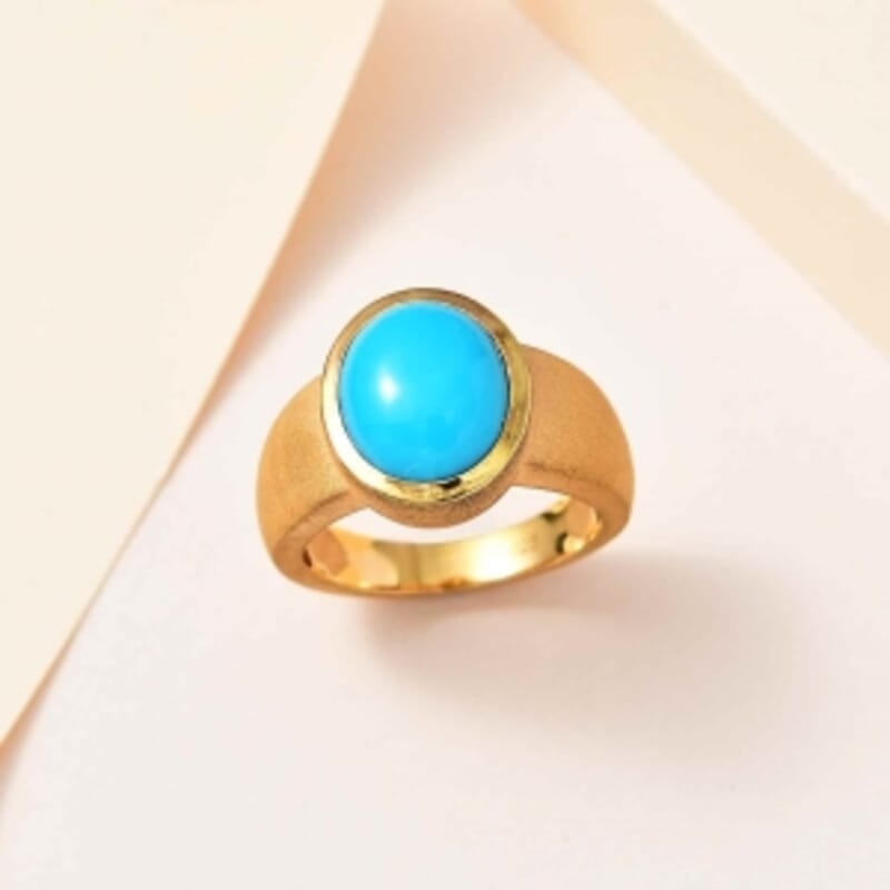 Sleeping Beauty Turquoise 4.25 ctw Ring in 18K Vermeil Yellow Gold Over Sterling Silver (Size 6.5)