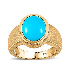 Sleeping Beauty Turquoise 4.25 ctw Ring in 18K Vermeil Yellow Gold Over Sterling Silver (Size 6.5)