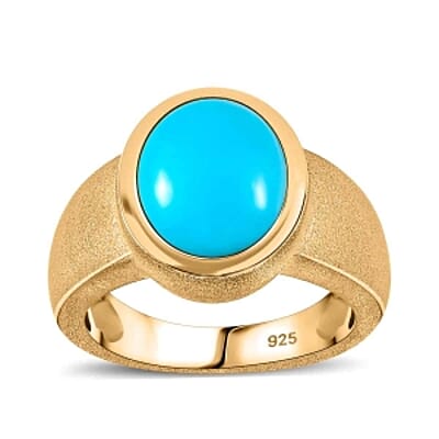 Sleeping Beauty Turquoise 4.25 ctw Ring in 18K Vermeil Yellow Gold Over Sterling Silver (Size 6.5)