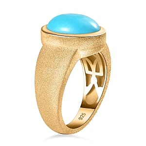 Sleeping Beauty Turquoise 4.25 ctw Ring in 18K Vermeil Yellow Gold Over Sterling Silver (Size 6.5)