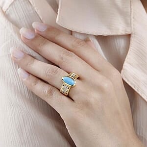 Premium Sleeping Beauty Turquoise and White Zircon 2.16 ctw Solitaire Ring in Vermeil Yellow Gold Over Sterling Silver (Size 8.0) (6.02 g)