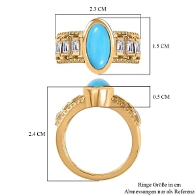 Premium Sleeping Beauty Turquoise and White Zircon 2.16 ctw Solitaire Ring in Vermeil Yellow Gold Over Sterling Silver (Size 8.0) (6.02 g)