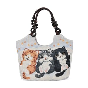 Beige Cat Pattern 35% Polyester and 65% Cotton Tote Bag
