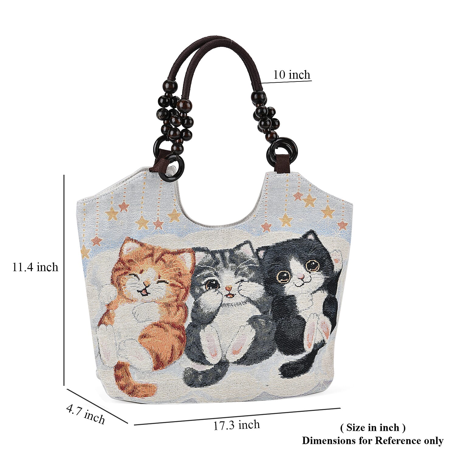 Beige Cat Pattern 35% Polyester and 65% Cotton Tote Bag