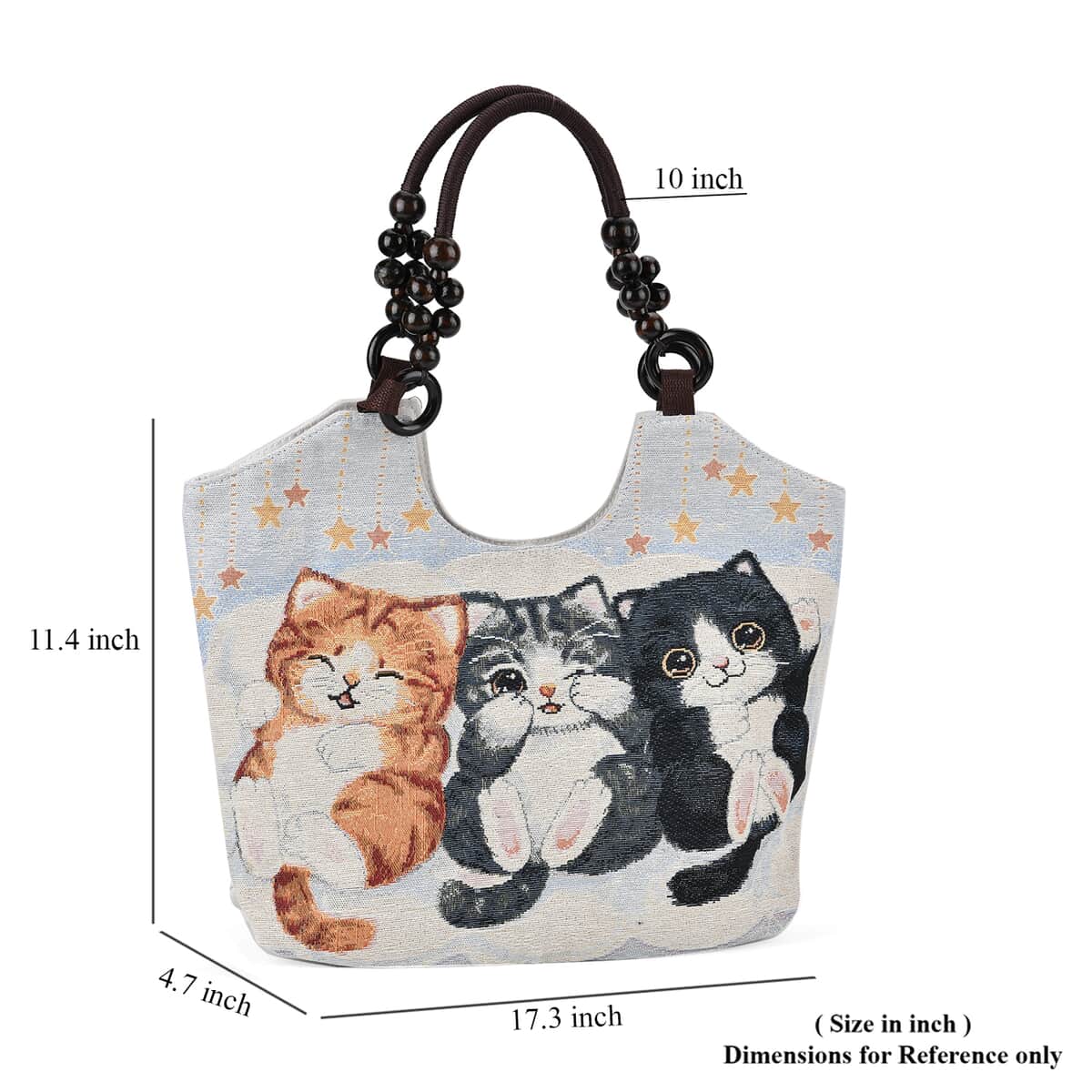 Beige Cat Pattern 35% Polyester and 65% Cotton Tote Bag (17.3"x4.7"x11.4") image number 6