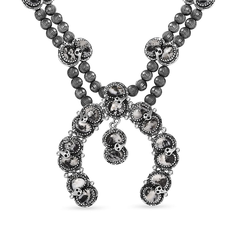 Artisan Crafted White Buffalo 26.75 ctw Snake Squash Blossom Necklace 18-20 Inches in Sterling Silver