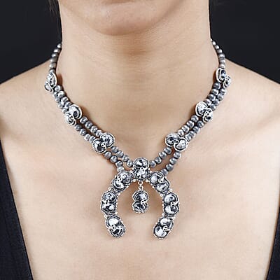 Artisan Crafted White Buffalo 26.75 ctw Snake Squash Blossom Necklace 18-20 Inches in Sterling Silver