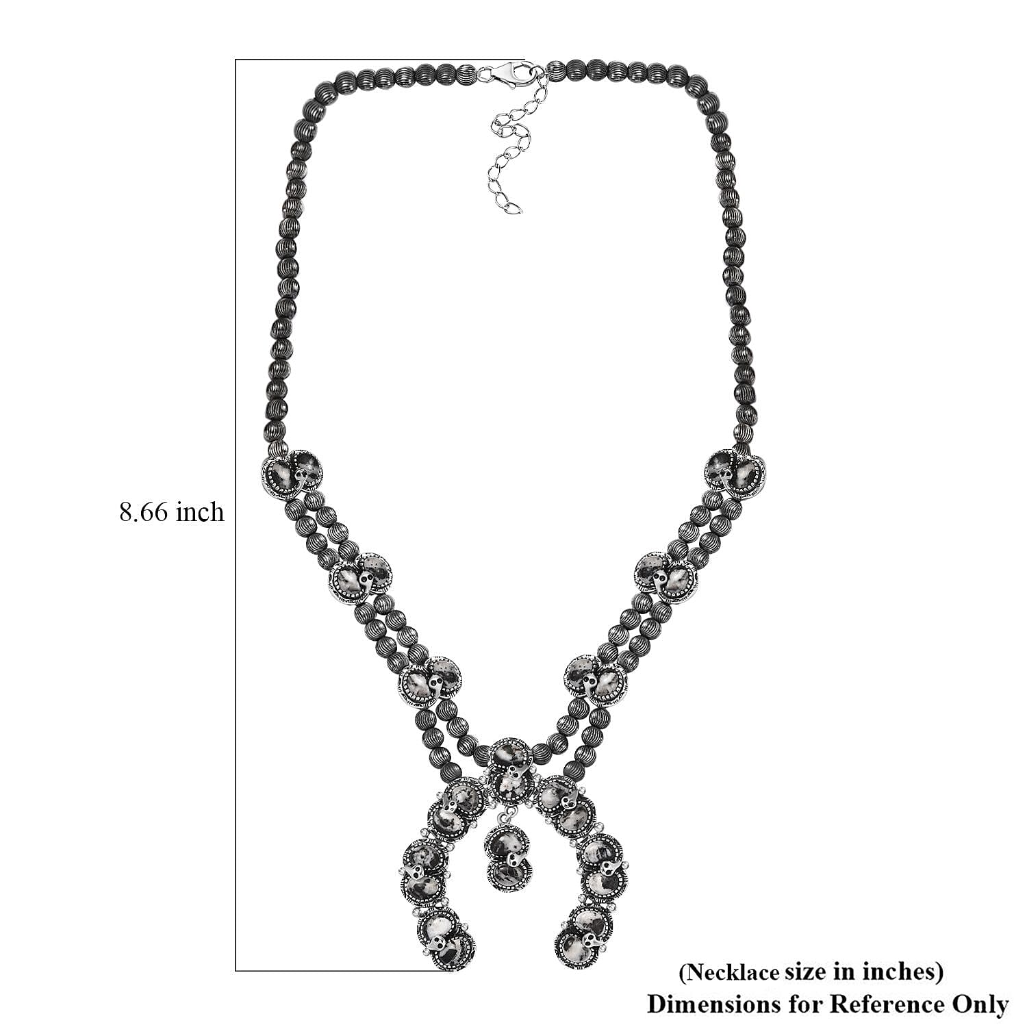 Artisan Crafted White Buffalo 26.75 ctw Snake Squash Blossom Necklace 18-20 Inches in Sterling Silver