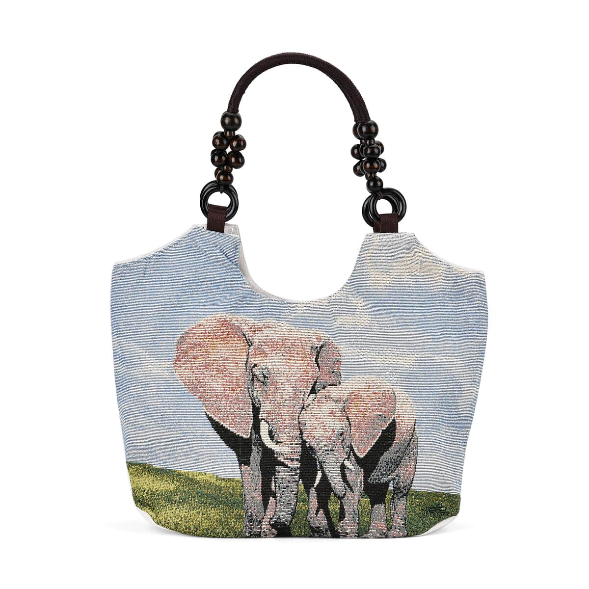 Blue Elephant Pattern 35% Polyester and 65% Cotton Tote Bag image number 0