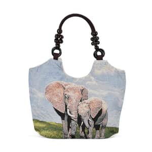 Blue Elephant Pattern 35% Polyester and 65% Cotton Tote Bag